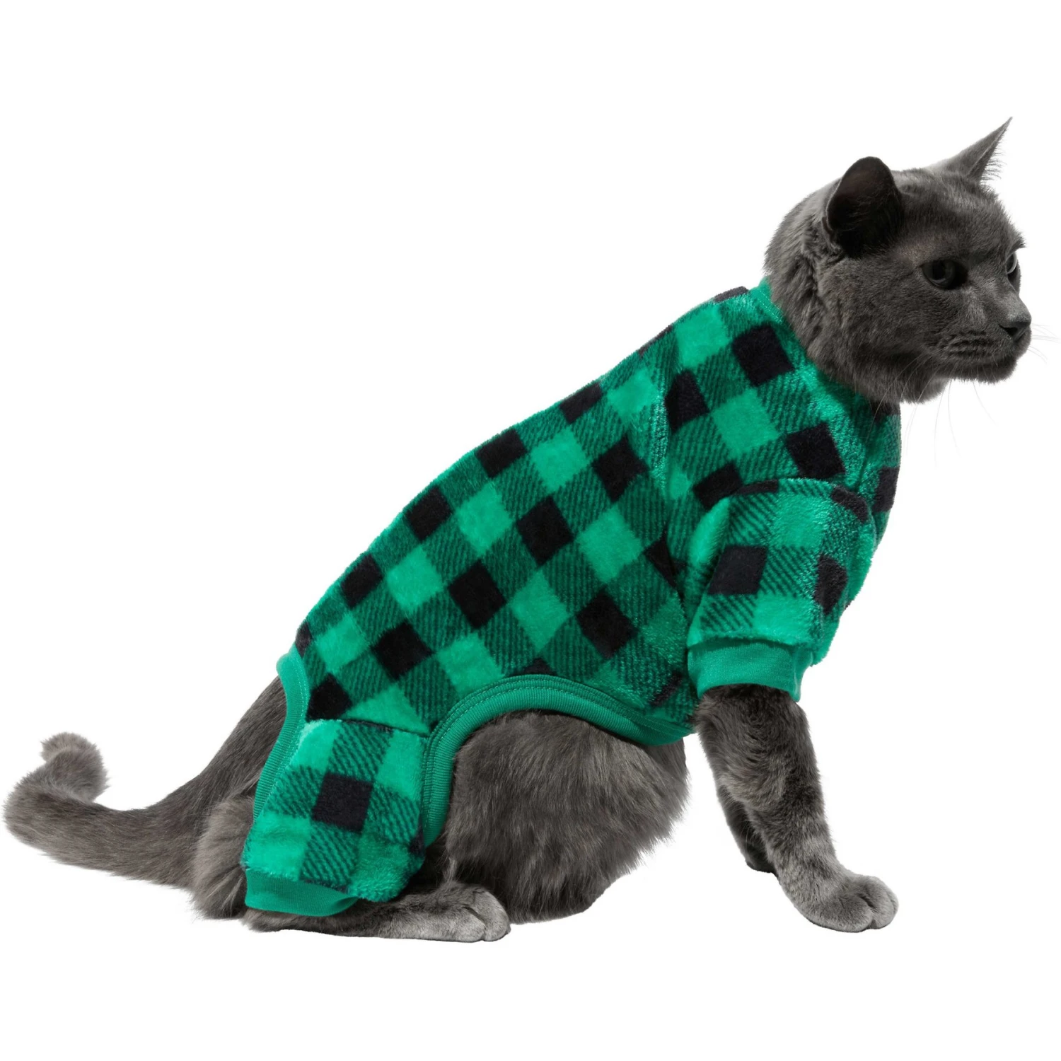 Frisco Dog & Cat Cozy Plush Fleece PJs, Green Plaid 4 Frisco Dog & Cat Cozy Plush Fleece PJs, Green Plaid - Image 4